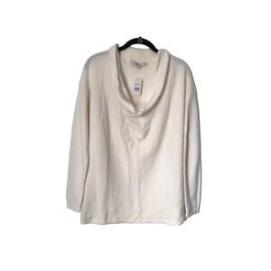 Ann Taylor Loft Sweater Size S Ivory Ribbed Draped‎ Neck Wool Blend Long Sleeve